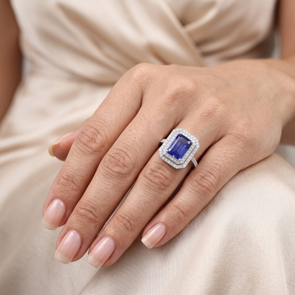 Natural Sapphire Ring 3.50ct - White Gold 14K