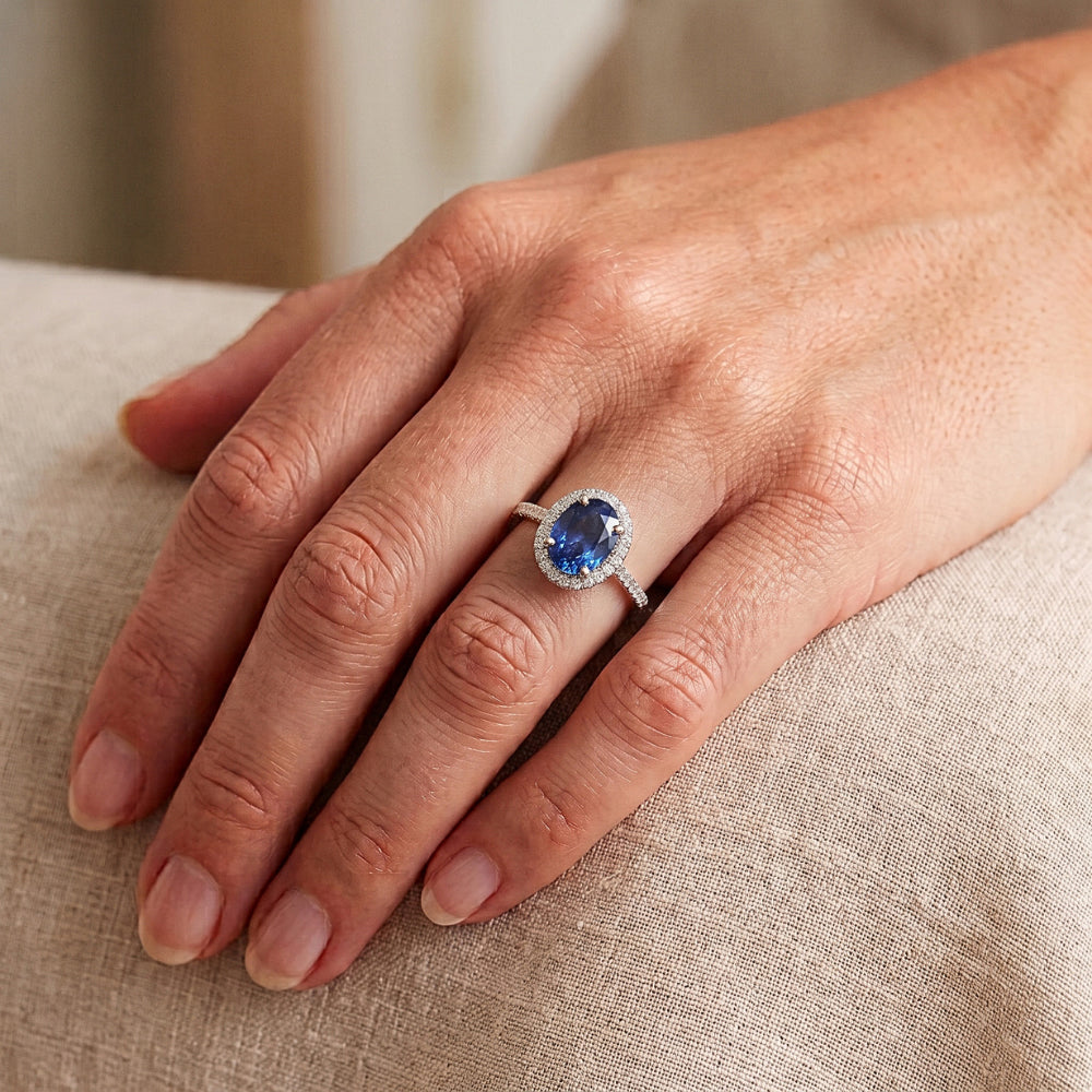 Natural Sapphire Ring 3.50ct - White Gold 14K