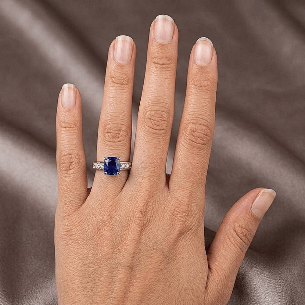 Natural Sapphire Ring 3.50ct - White Gold 14K