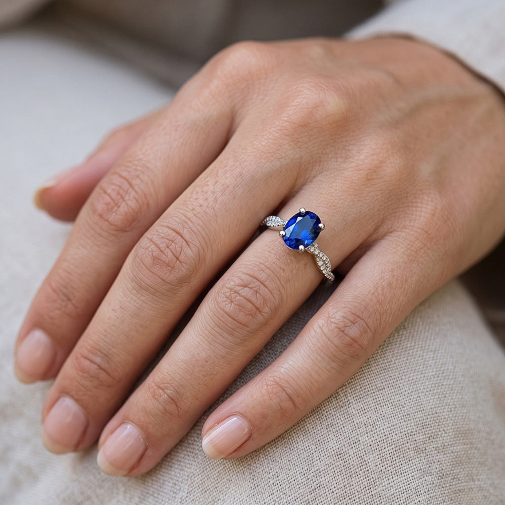 Natural Sapphire Ring 3.50ct - White Gold 14K
