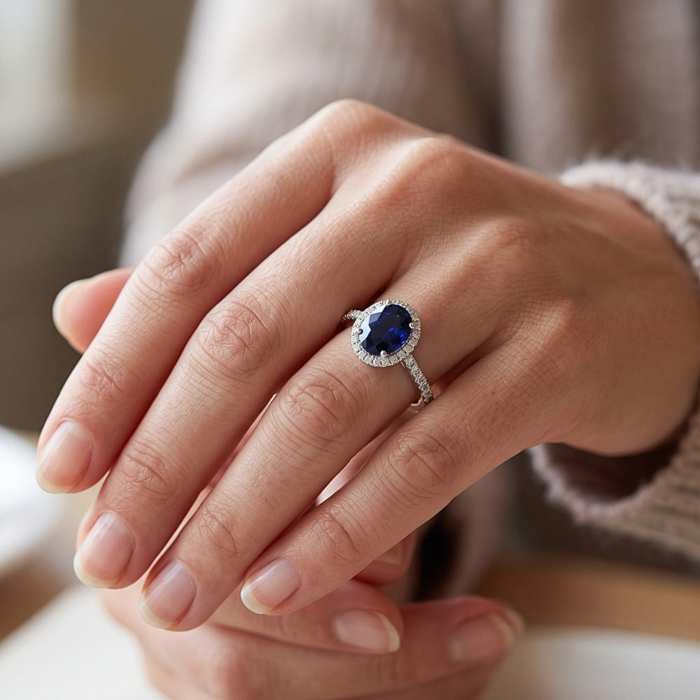 Natural Sapphire Ring 3.50ct - White Gold 14K