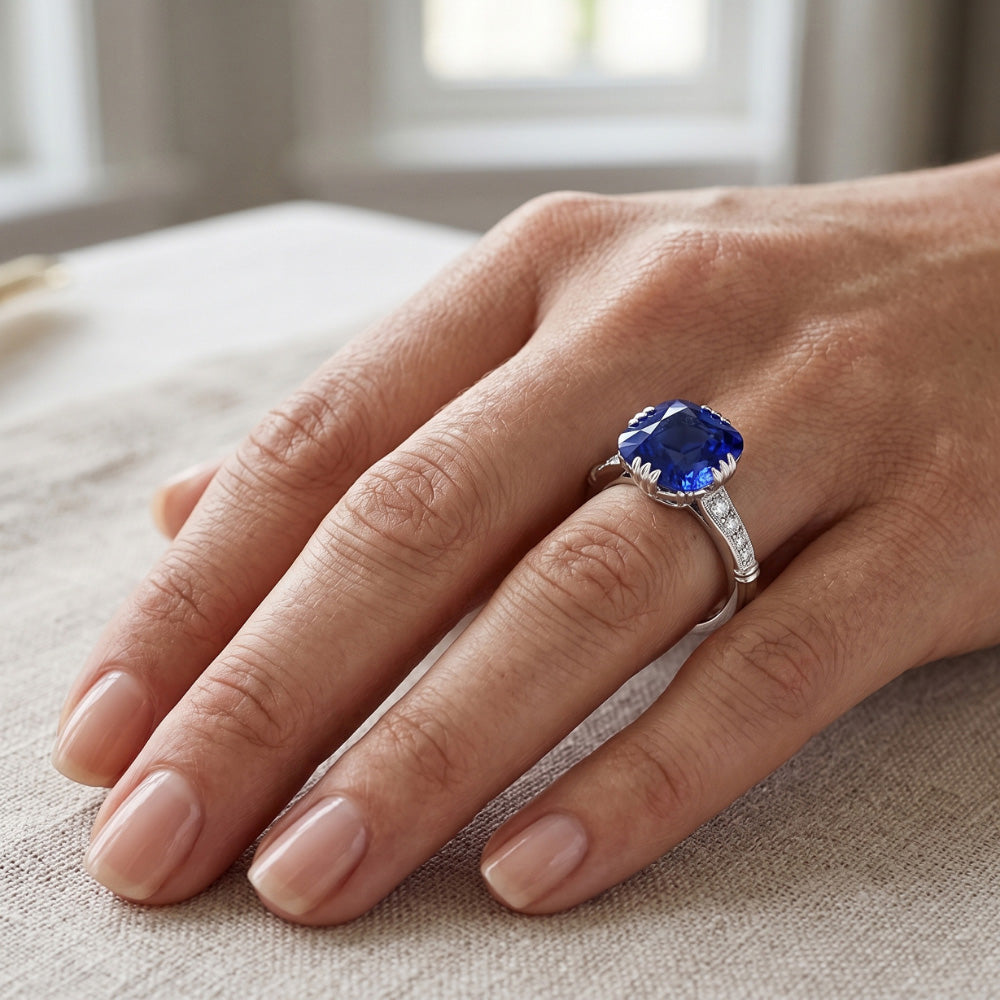 Natural Sapphire Ring 3.50ct - White Gold 14K