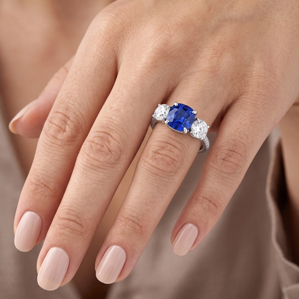 Natural Sapphire Ring 3.50ct - White Gold 14K