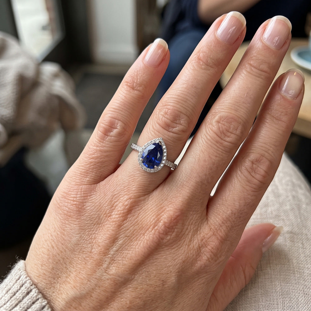 Natural Sapphire Ring 3.50ct - White Gold 14K