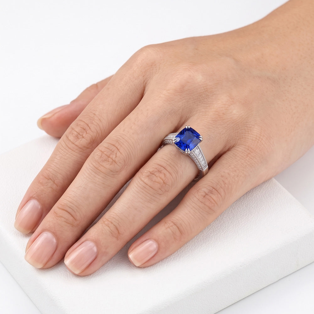 Natural Sapphire Ring 3.50ct - White Gold 14K