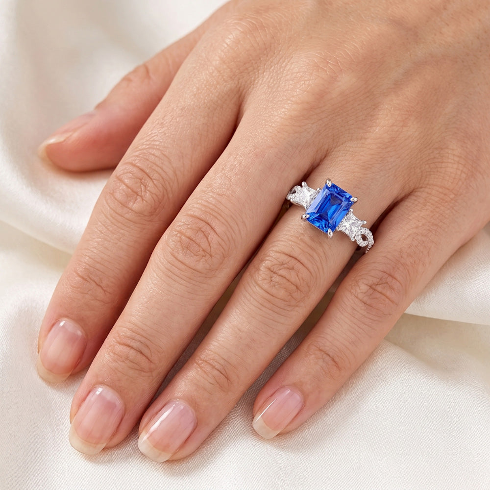 Natural Sapphire Ring 3.50ct - White Gold 14K