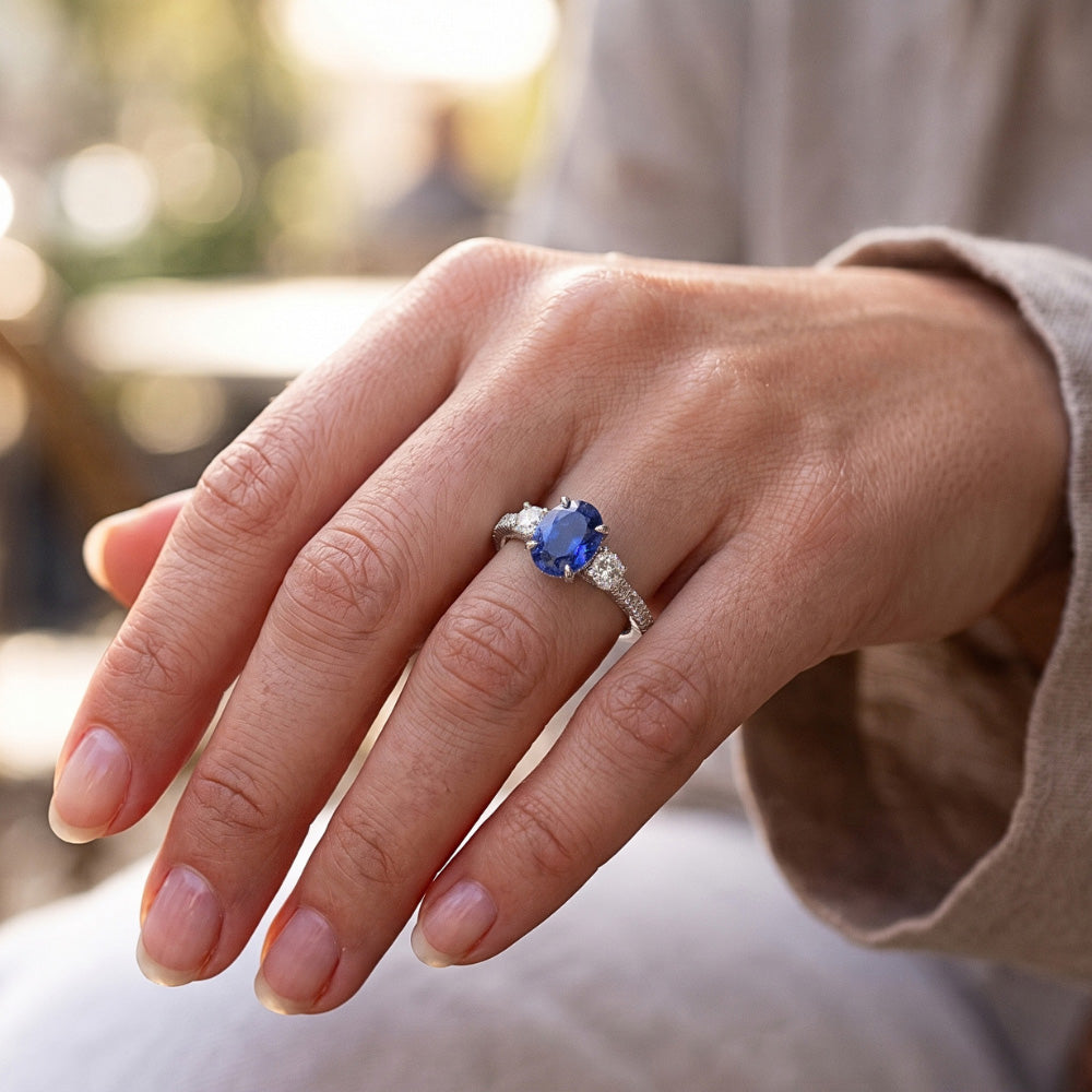 Natural Sapphire Ring 3.50ct - White Gold 14K