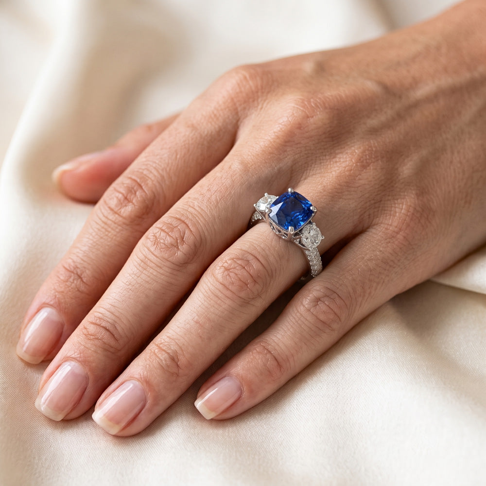 Natural Sapphire Ring 3.50ct - White Gold 14K