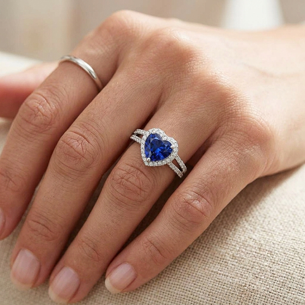 Natural Sapphire Ring 3.50ct - White Gold 14K