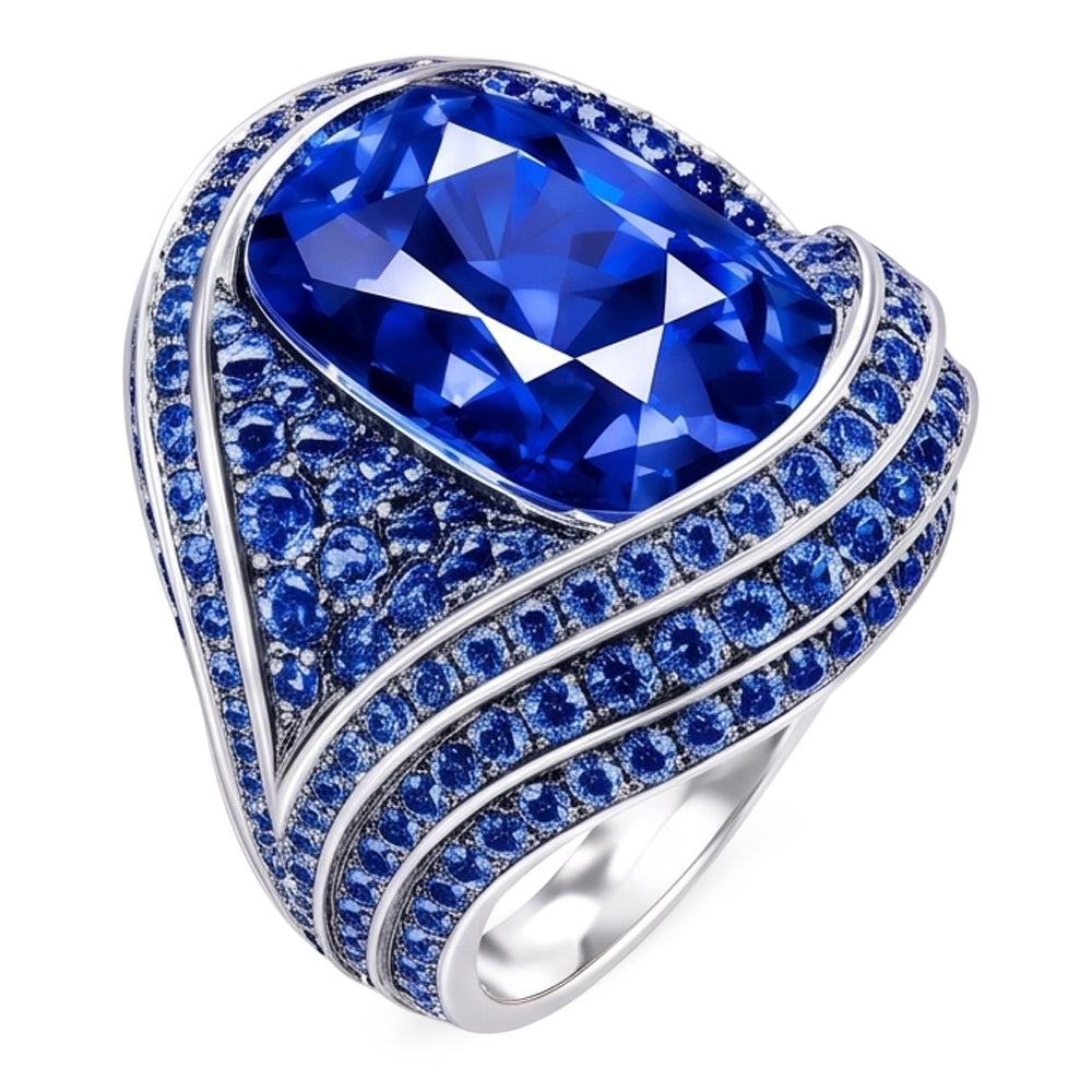 Natural Sapphire Ring 3.75ct - White Gold 14K