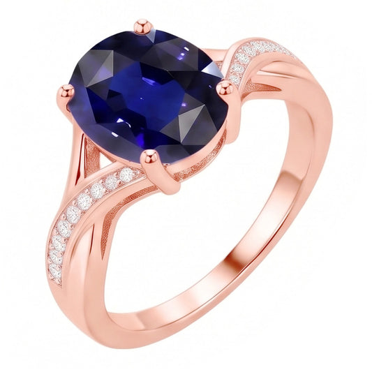 Natural Sapphire Ring 3ct - Rose Gold 14K