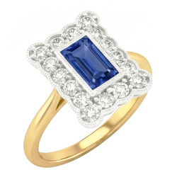 Natural Sapphire Ring 3ct - Two Tone 14K Gold