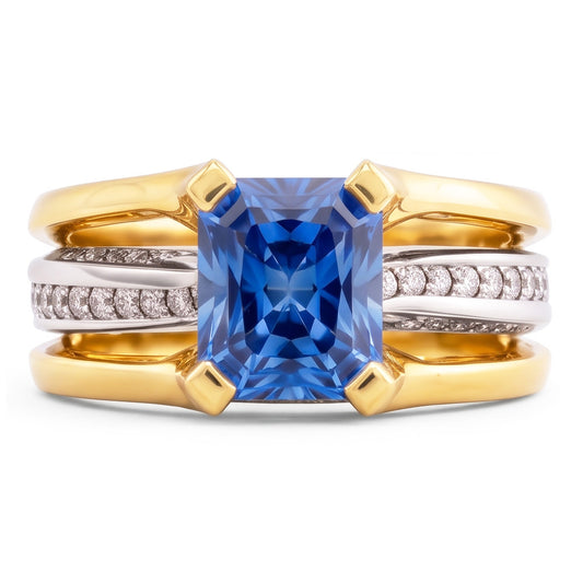 Natural Sapphire Ring 3ct - Two Tone 14K Gold