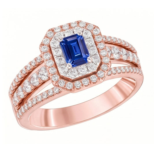 Natural Sapphire Ring 3ct - Two Tone 14K Gold