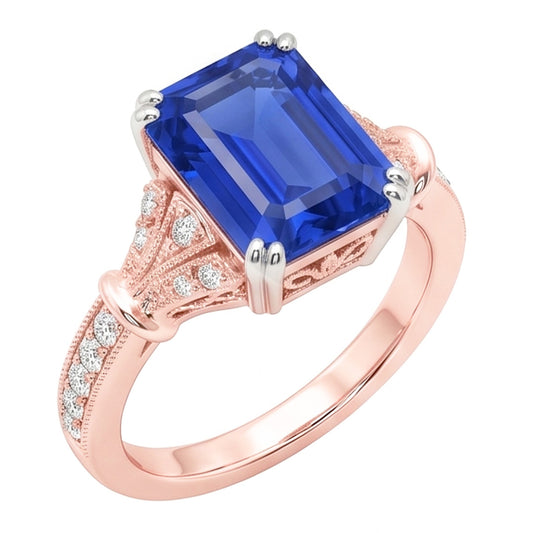 Natural Sapphire Ring 3ct - Two Tone 14K Gold