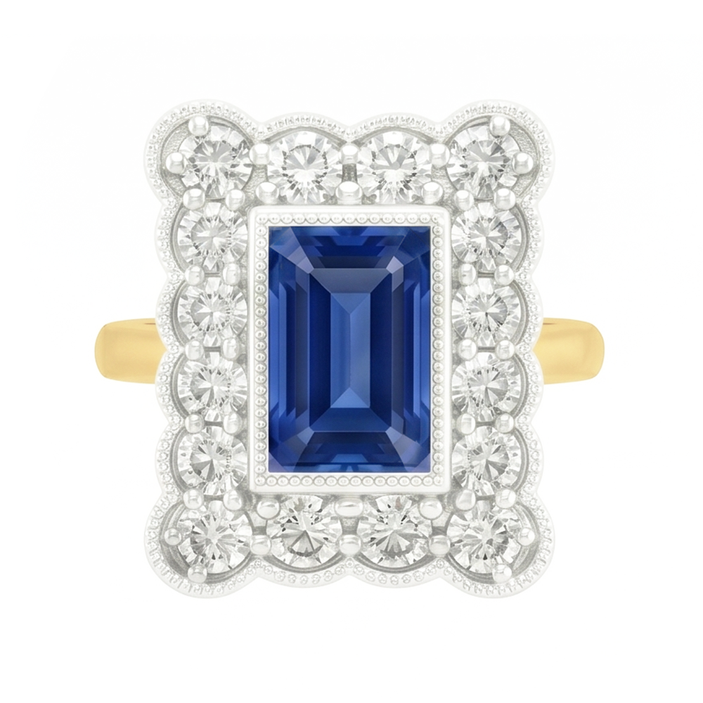 Natural Sapphire Ring 3ct - Two Tone 14K Gold