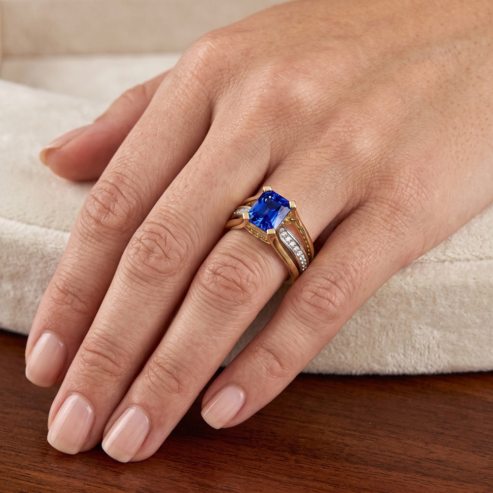 Natural Sapphire Ring 3ct - Two Tone 14K Gold