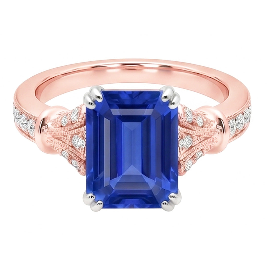 Natural Sapphire Ring 3ct - Two Tone 14K Gold