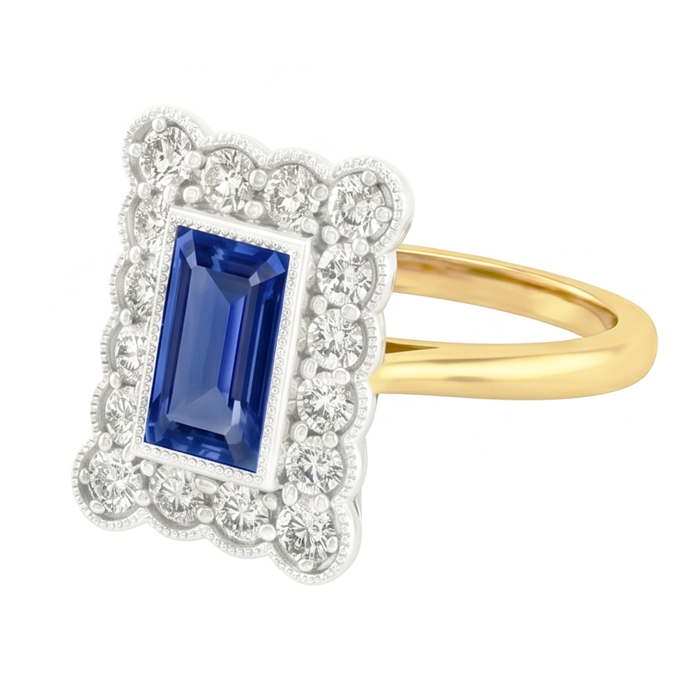 Natural Sapphire Ring 3ct - Two Tone 14K Gold