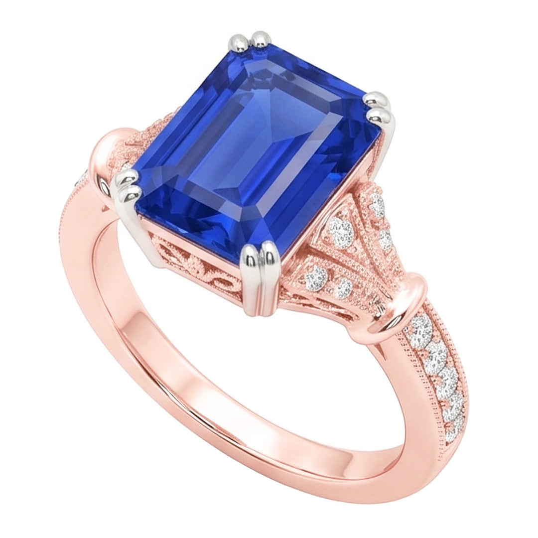 Natural Sapphire Ring 3ct - Two Tone 14K Gold