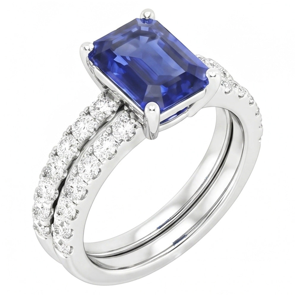 Natural Sapphire Ring 3ct - White Gold 14K