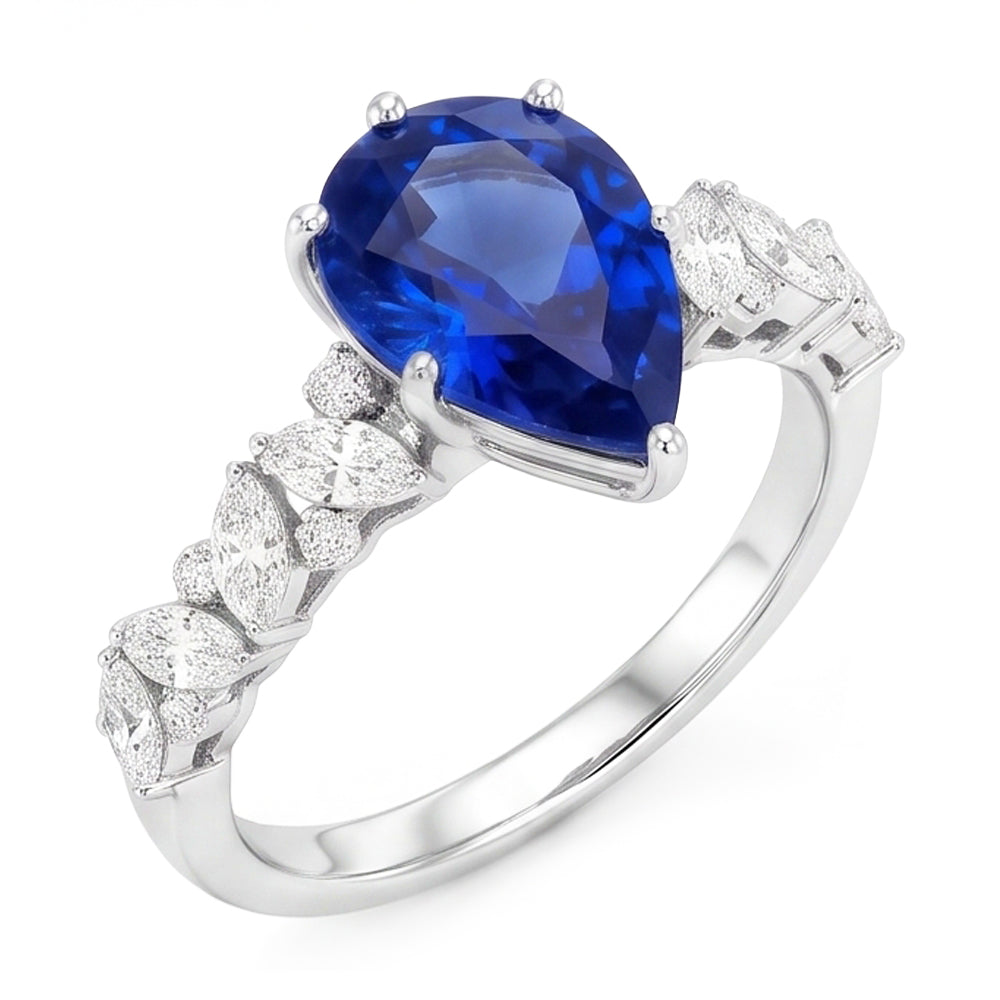 Natural Sapphire Ring 3ct - White Gold 14K