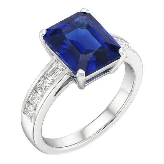 Natural Sapphire Ring 3ct - White Gold 14K
