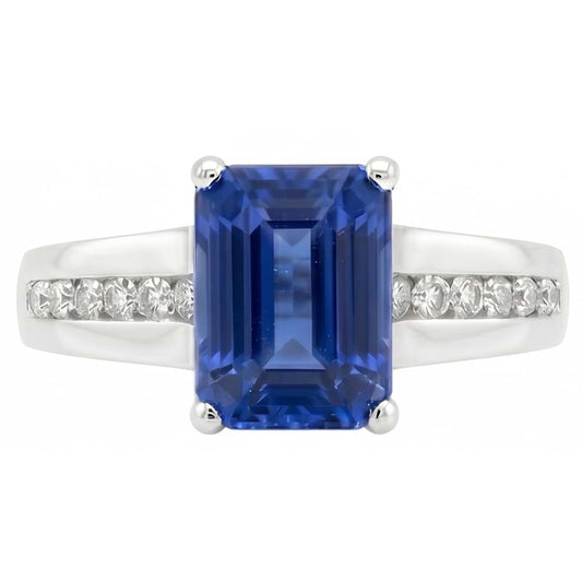 Natural Sapphire Ring 3ct - White Gold 14K