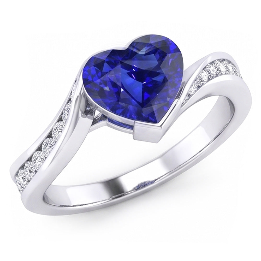 Natural Sapphire Ring 3ct - White Gold 14K