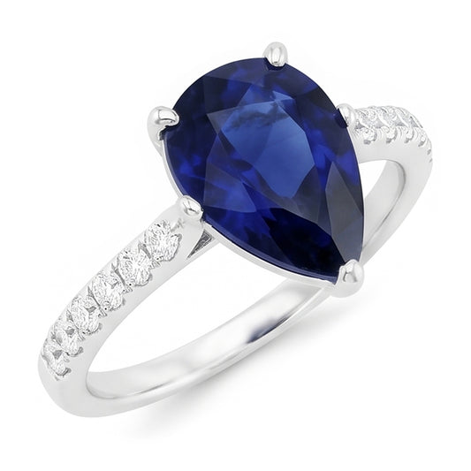 Natural Sapphire Ring 3ct - White Gold 14K