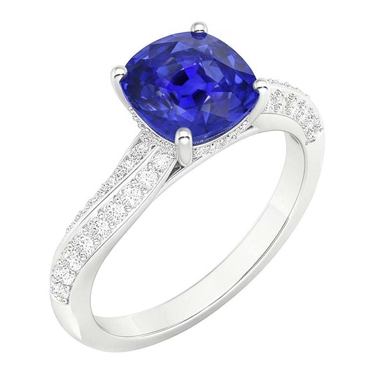 Natural Sapphire Ring 3ct - White Gold 14K