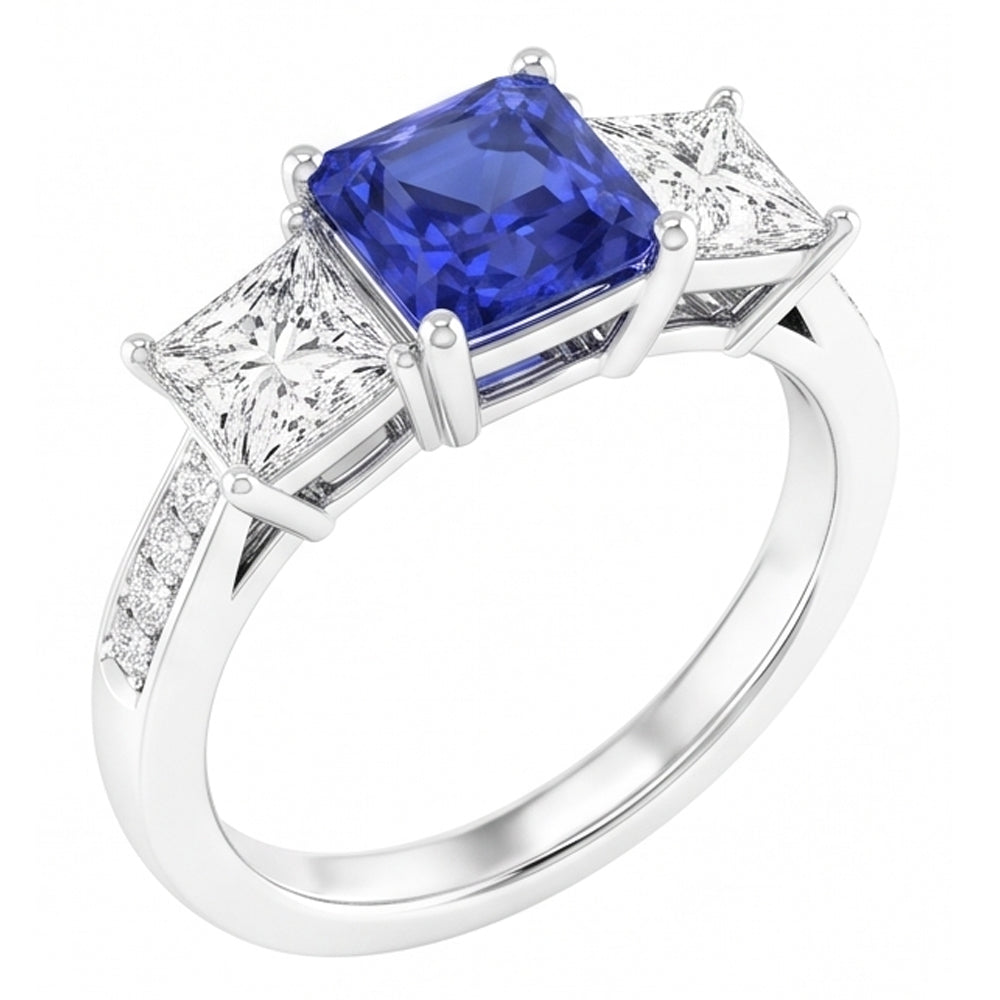 Natural Sapphire Ring 3ct - White Gold 14K