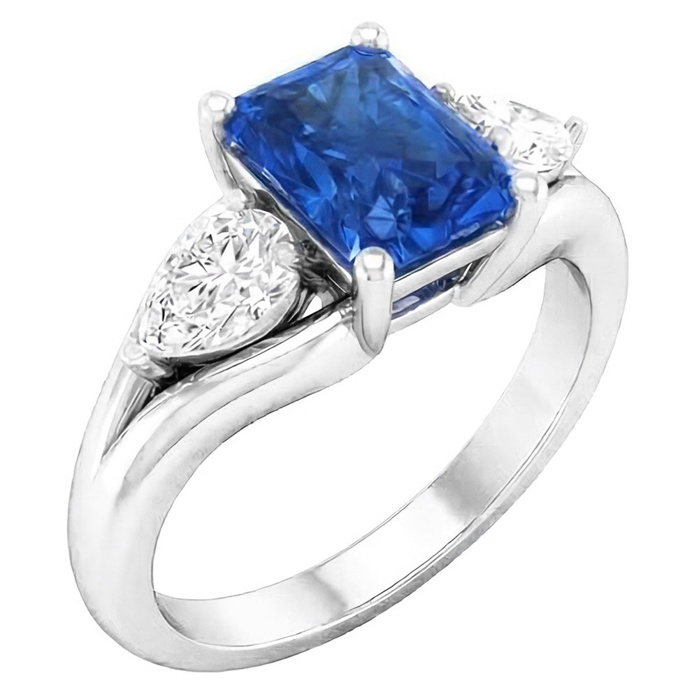 Natural Sapphire Ring 3ct - White Gold 14K