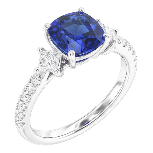 Natural Sapphire Ring 3ct - White Gold 14K