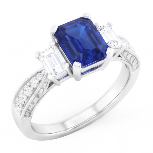 Natural Sapphire Ring 3ct - White Gold 14K