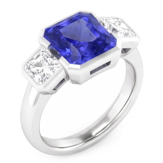 Natural Sapphire Ring 3ct - White Gold 14K