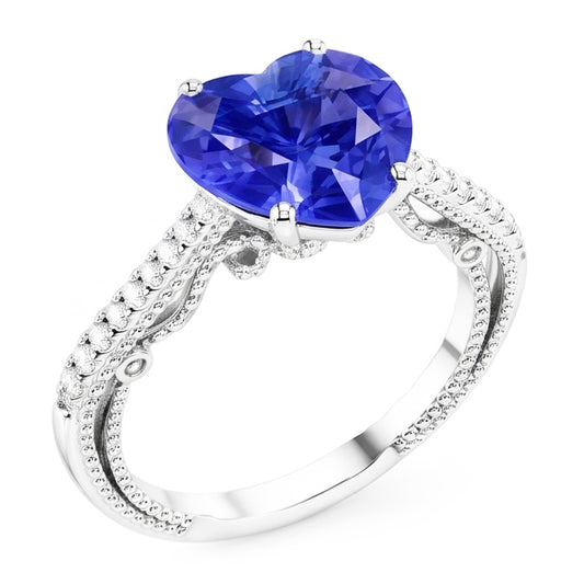 Natural Sapphire Ring 3ct - White Gold 14K