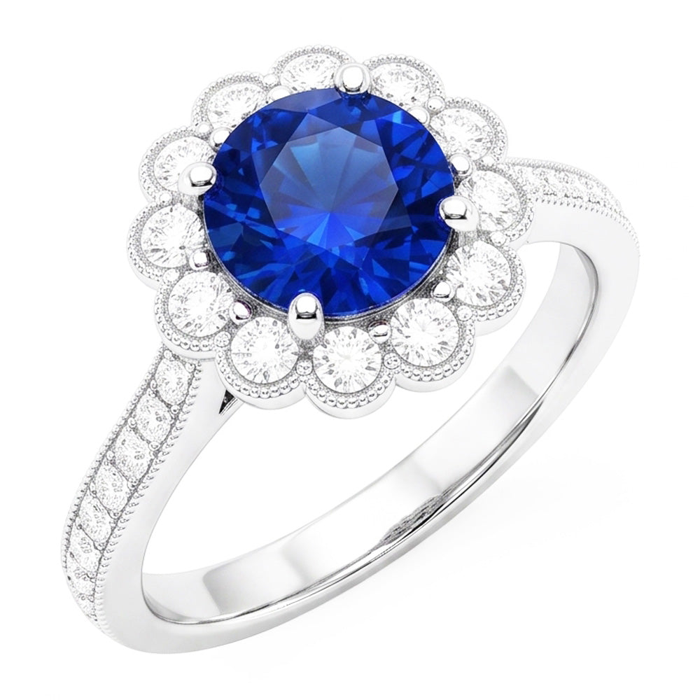 Natural Sapphire Ring 3ct - White Gold 14K