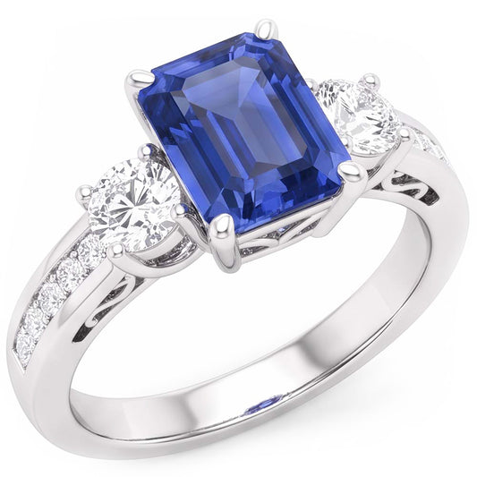 Natural Sapphire Ring 3ct - White Gold 14K