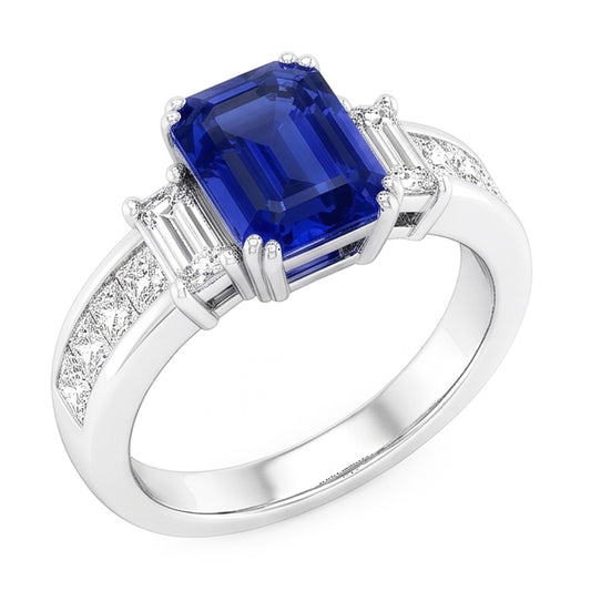 Natural Sapphire Ring 3ct - White Gold 14K