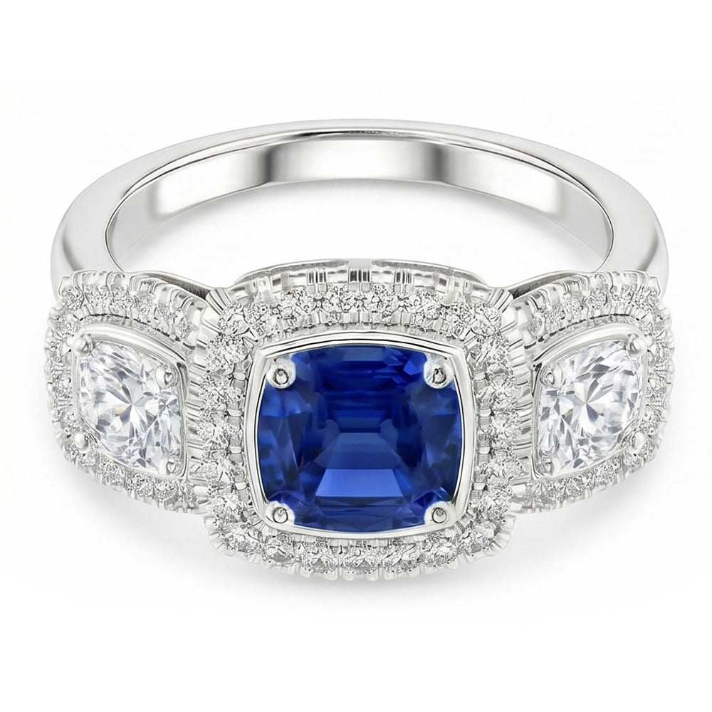 Natural Sapphire Ring 3ct - White Gold 14K