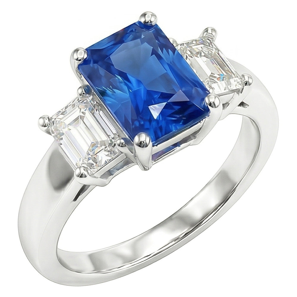 Natural Sapphire Ring 3ct - White Gold 14K