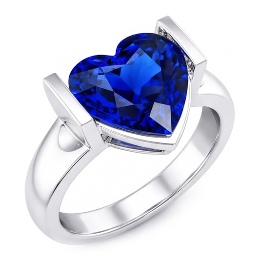 Natural Sapphire Ring 3ct - White Gold 14K