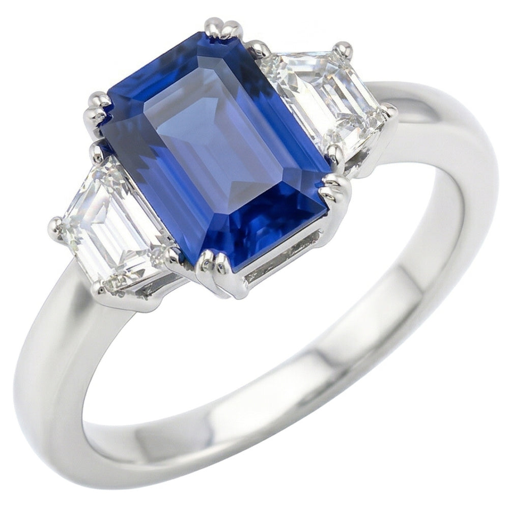 Natural Sapphire Ring 3ct - White Gold 14K