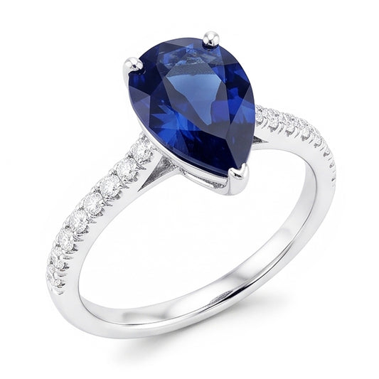 Natural Sapphire Ring 3ct - White Gold 14K