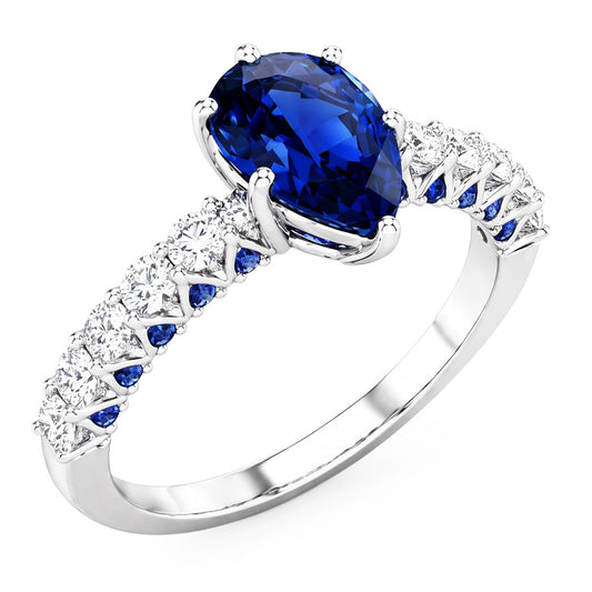 Natural Sapphire Ring 3ct - White Gold 14K