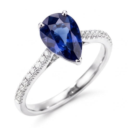 Natural Sapphire Ring 3ct - White Gold 14K