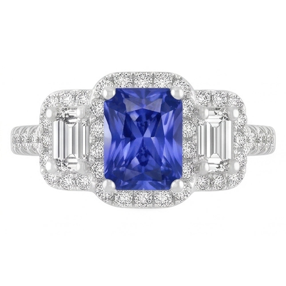Natural Sapphire Ring 3ct - White Gold 14K