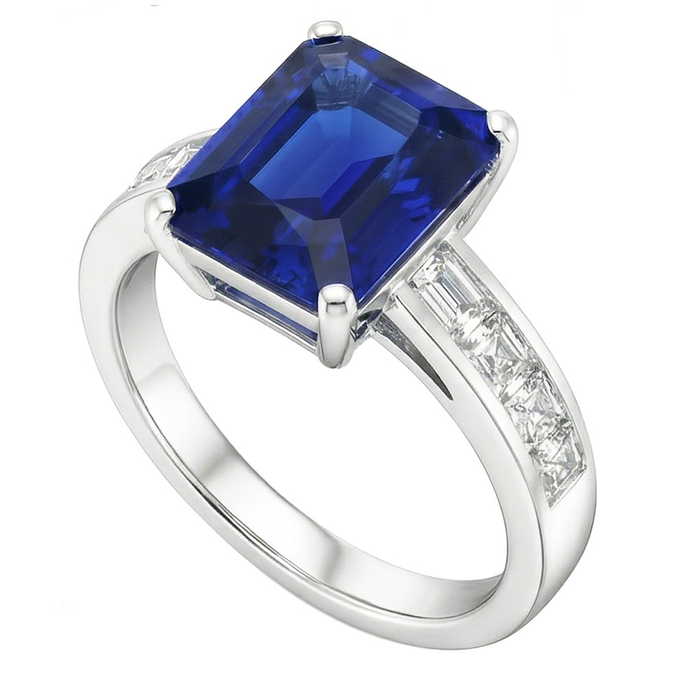 Natural Sapphire Ring 3ct - White Gold 14K