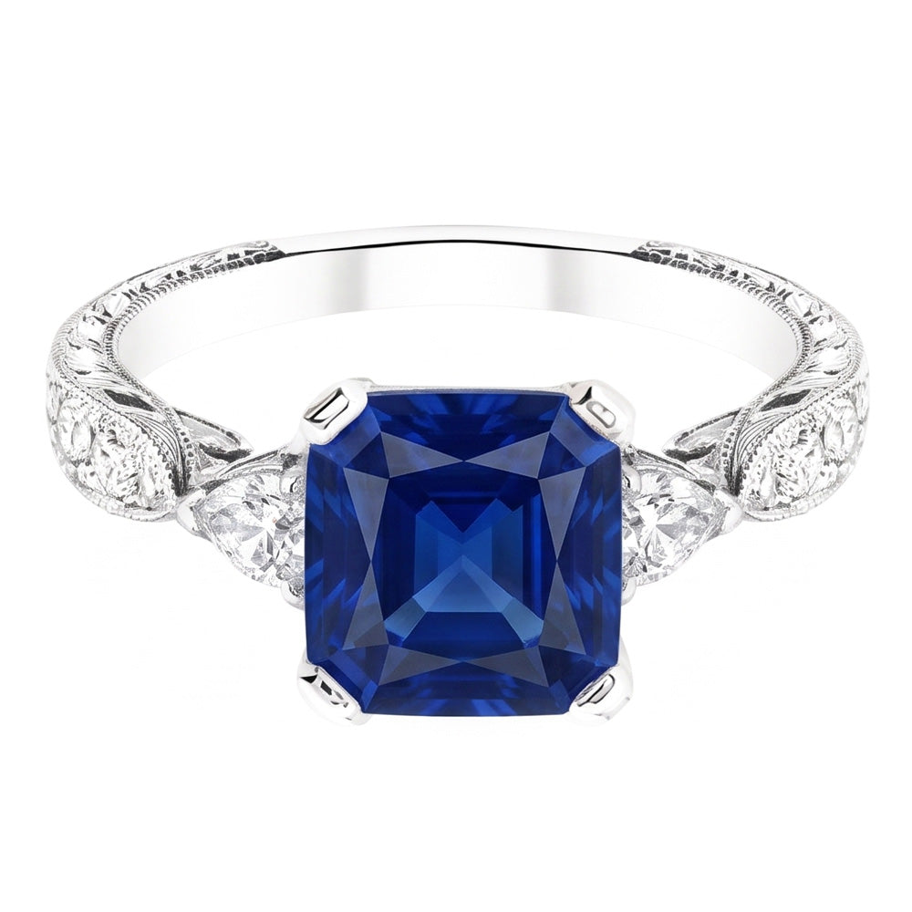 Natural Sapphire Ring 3ct - White Gold 14K